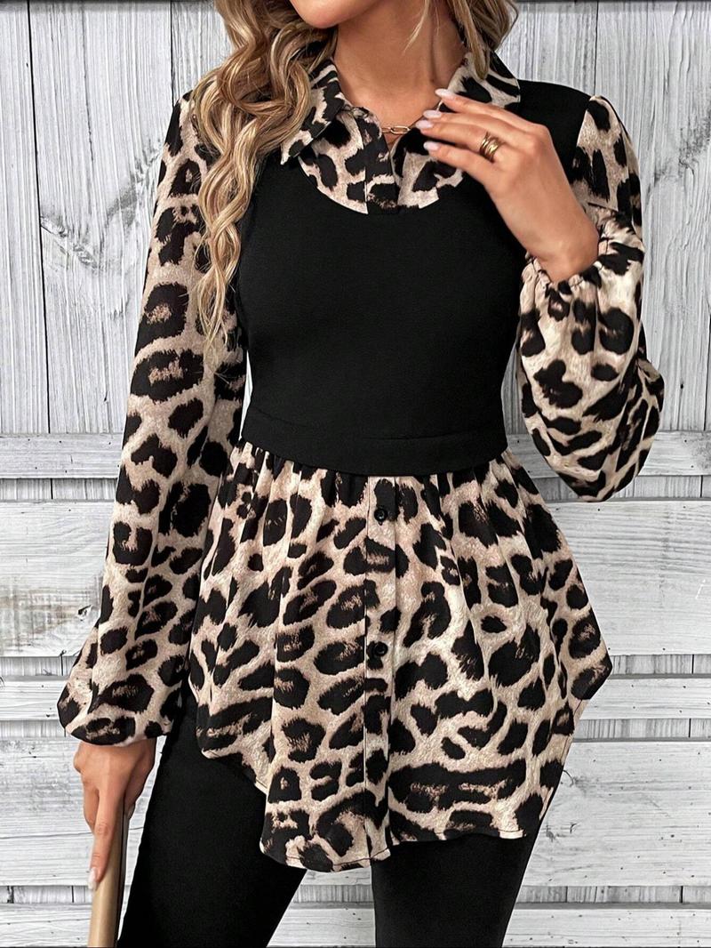 Leopard Patchwork Bishop Blouse