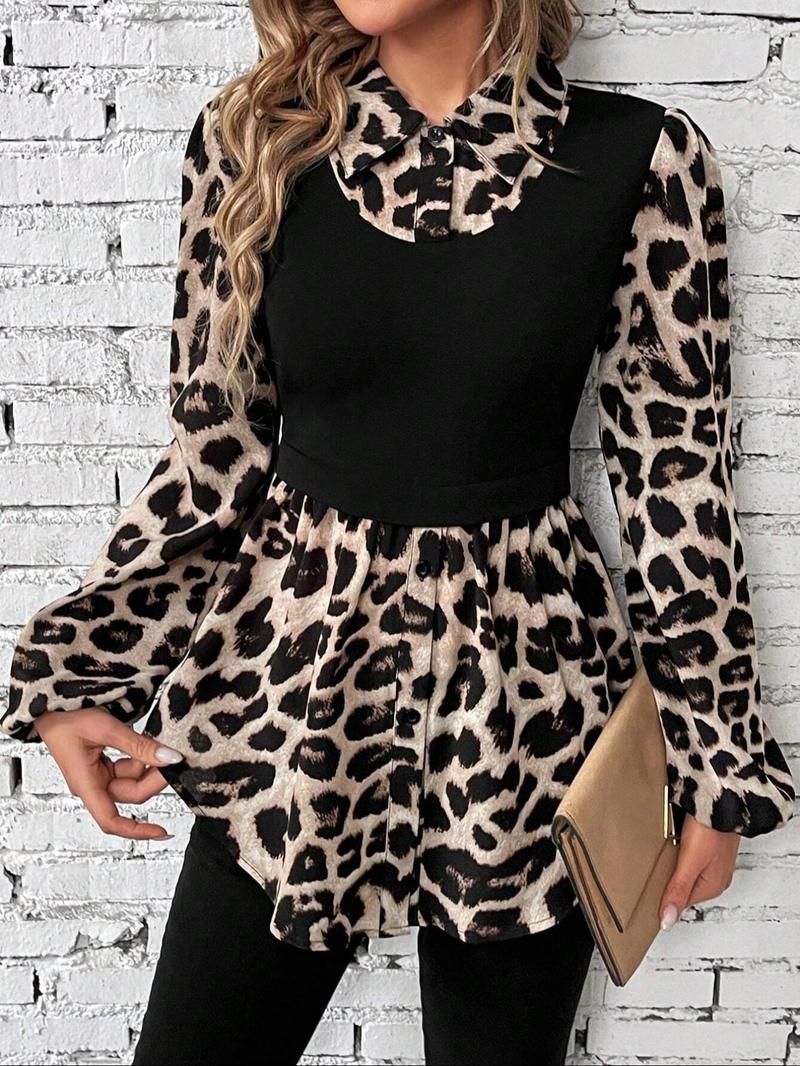 Leopard Patchwork Bishop Blouse