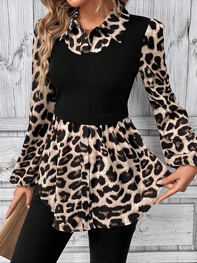 Leopard Patchwork Bishop Blouse